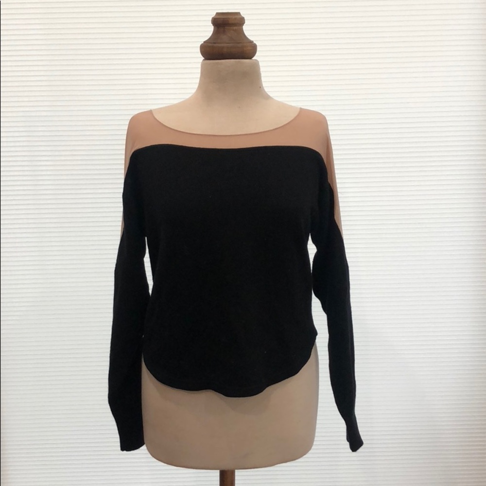 Nom de Plume sweater with sheer pink neck/shoulder